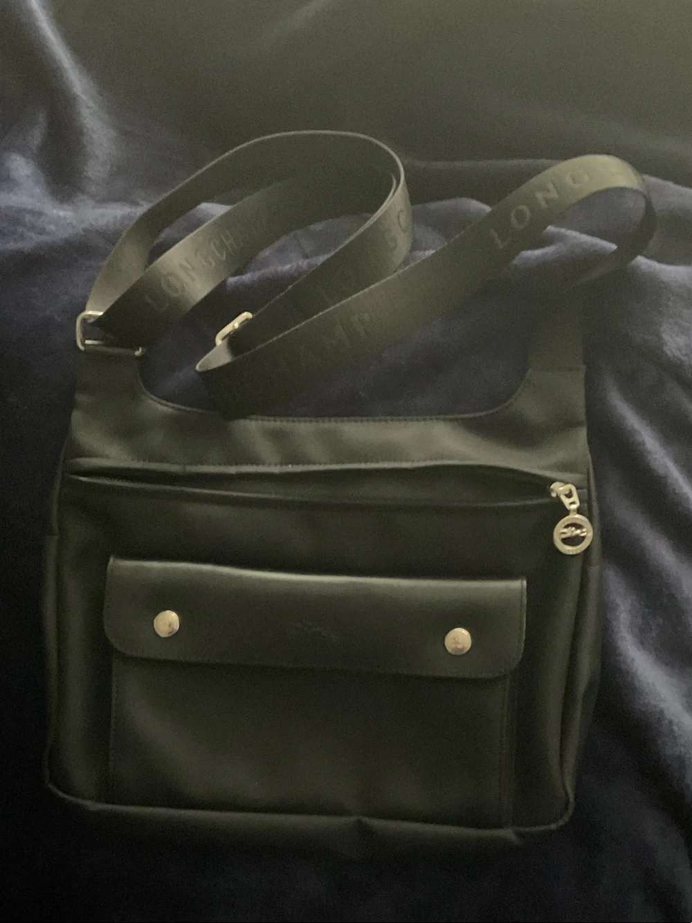 Longchamp Black Nylon Messenger Bag with Branded Strap